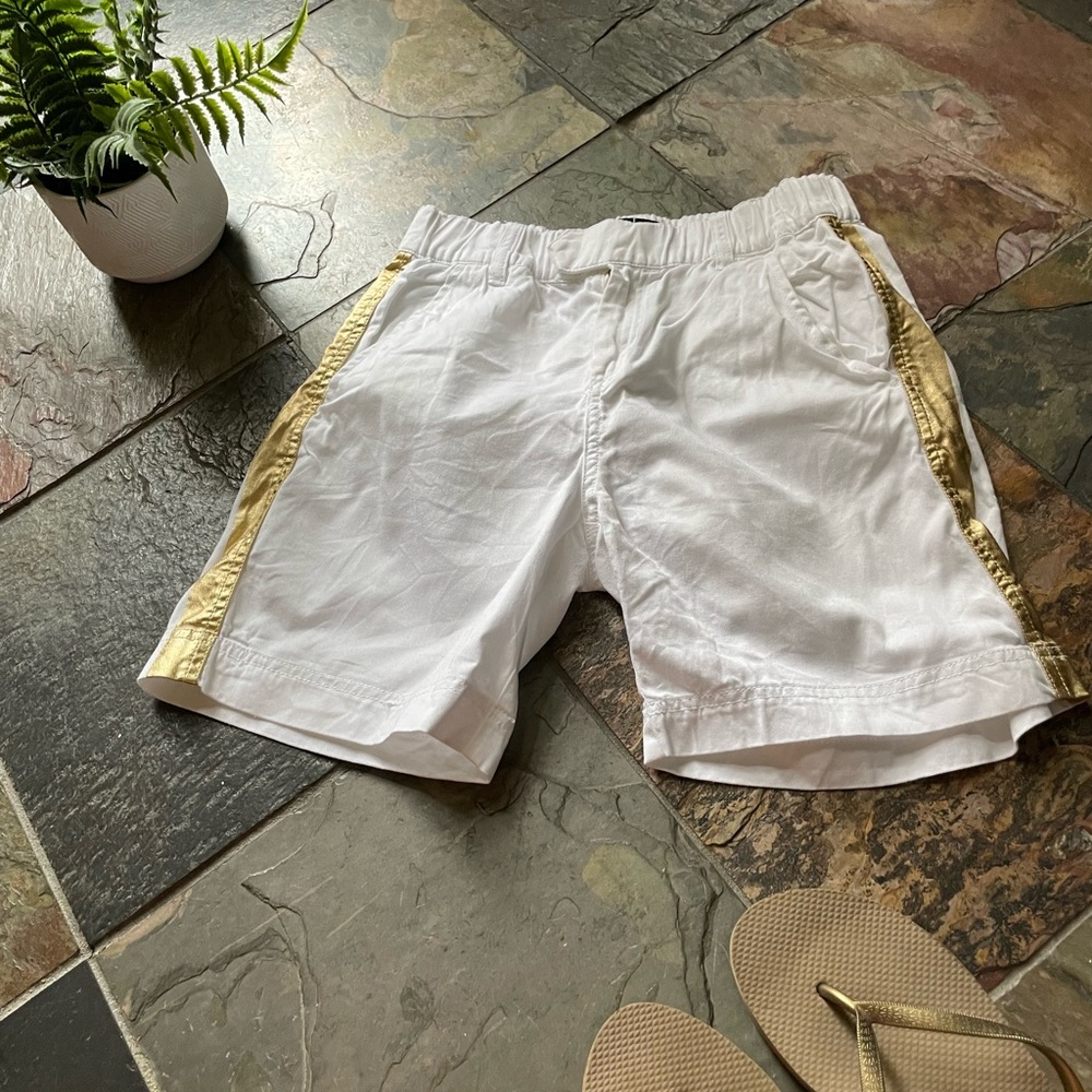 JCrew White With Gold Foil High Rise Short, Size 00